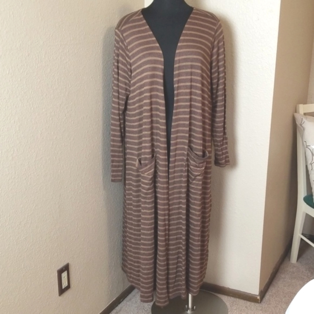 Lularoe Brown Striped Cardigan Duster Size Large